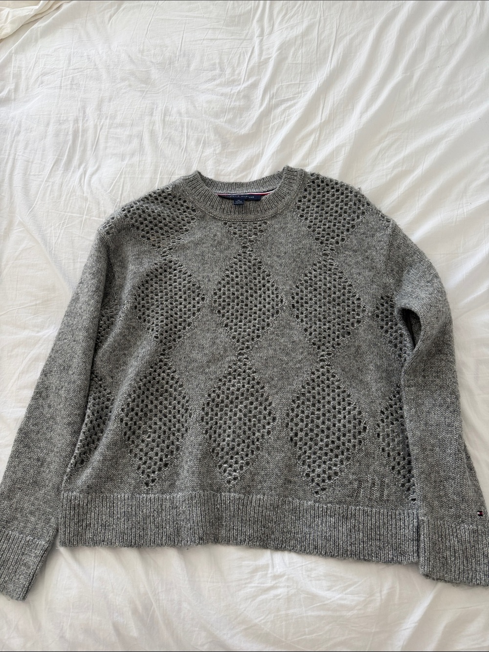 Tommy Hilfiger Gray Open-Knit Crewneck Sweater